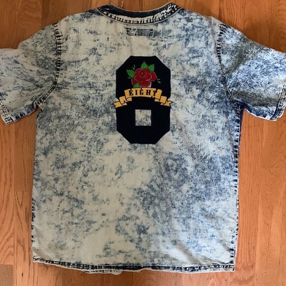 Men's Retro District Button-down Acid Wash Shirt Size L Short Sleeves - Picture 2 of 11